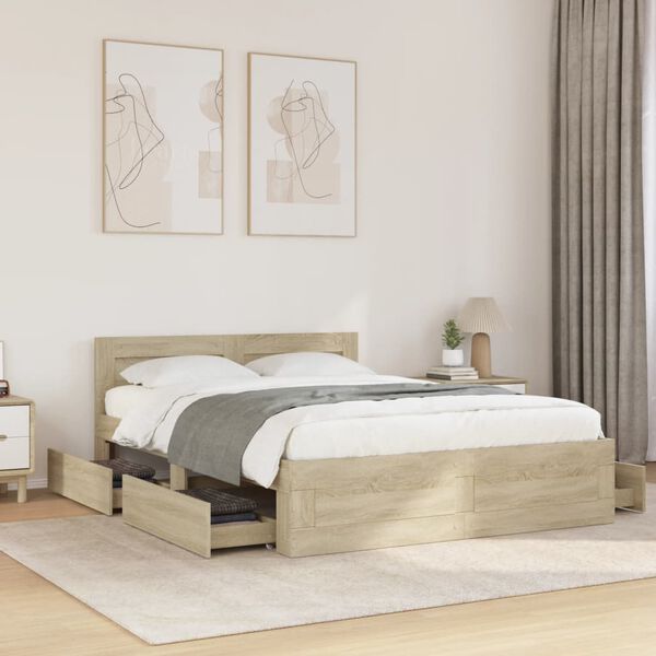 vidaXL Bed Frame with Headboard without Mattress Sonoma Oak 140x190 cm