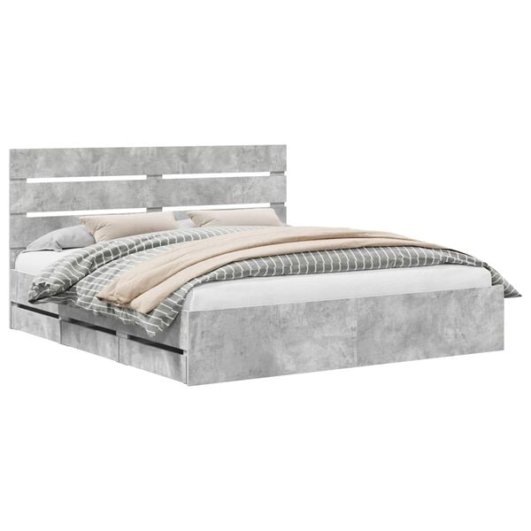 vidaXL Bed Frame with Drawer Concrete Grey 200 x 200 cm Engineer Wood