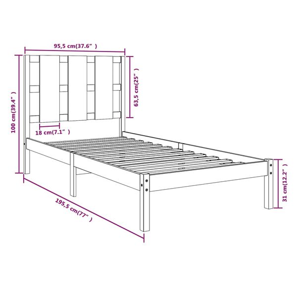vidaXL Bed Frame without Mattress White 90x190 cm Single Solid Wood