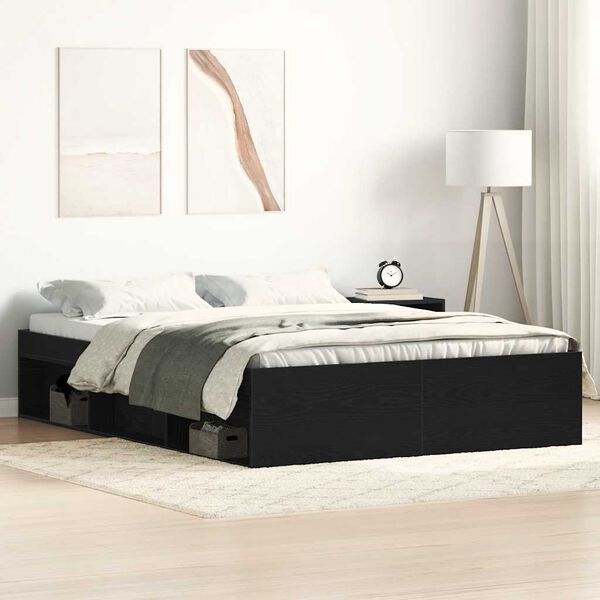 vidaXL Bed Frame without Mattress Black Oak 140x190 cm Engineered Wood