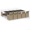 vidaXL 11 Piece Garden Dining Set with Cushions Poly Rattan Beige