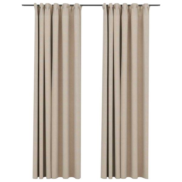 vidaXL Linen-Look Blackout Curtains with Hooks 2 pcs Beige 140x245 cm