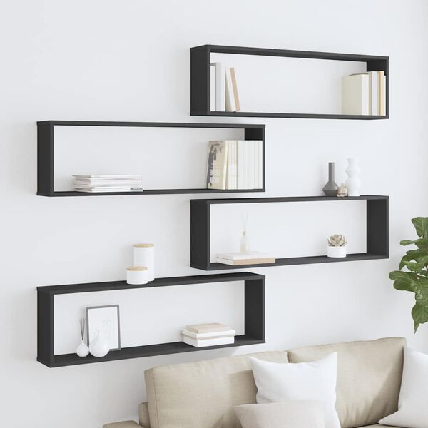 vidaXL Wall Cube Shelf 4 pcs Black 100x15x30 cm Engineered Wood