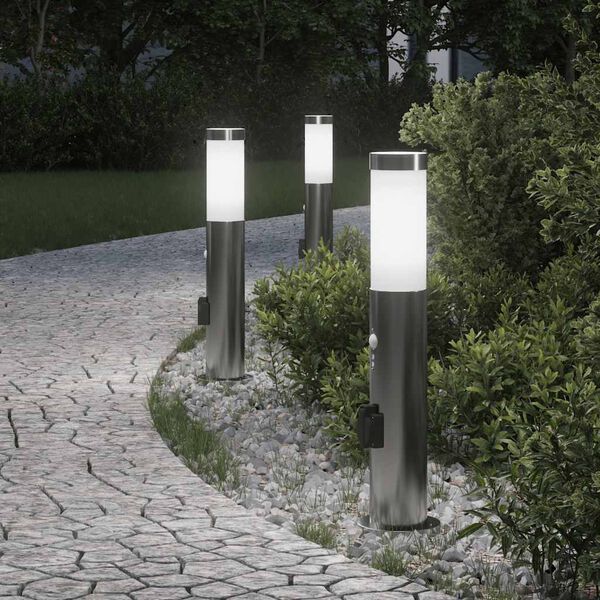 vidaXL Bollard Lights with Sensor&Outlet 3pcs 50 cm Stainless Steel IP44