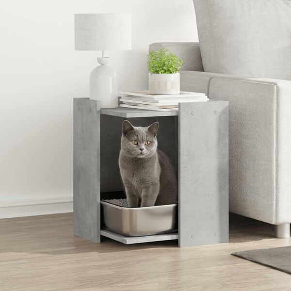 vidaXL Cat Litter Box Enclosure Concrete Grey 42x42x51 cm Engineered Wood