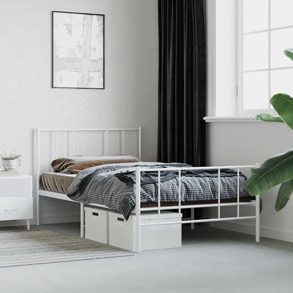 vidaXL Metal Bed Frame without Mattress with Footboard White 90x200cm