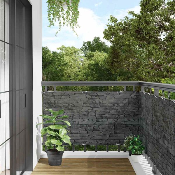 vidaXL Balcony Privacy Screen Ledge Stone Look Grey 300x120 cm PVC