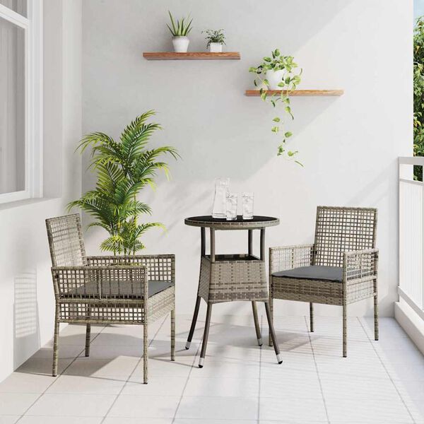 vidaXL Garden Dining Set 3 pcs Grey Poly rattan
