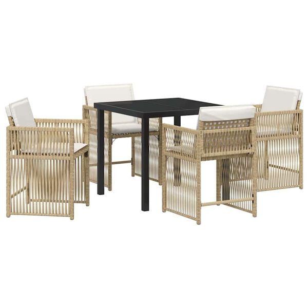vidaXL Garden Dining Set 5 pcs Beige Poly Rattan