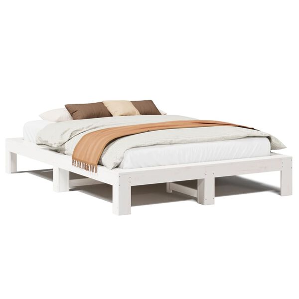 vidaXL Bed Frame without Mattress White 150x200 cm King Size Solid Wood Pine