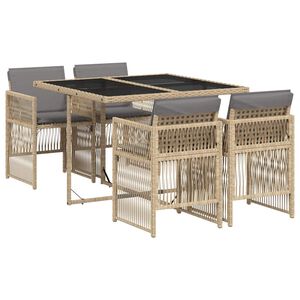 vidaXL 5 Piece Garden Dining Set with Cushions Mix Beige Poly Rattan