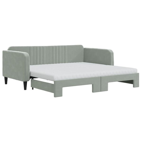 vidaXL Daybed with Trundle and Mattresses Light Grey 90x190 cm Velvet