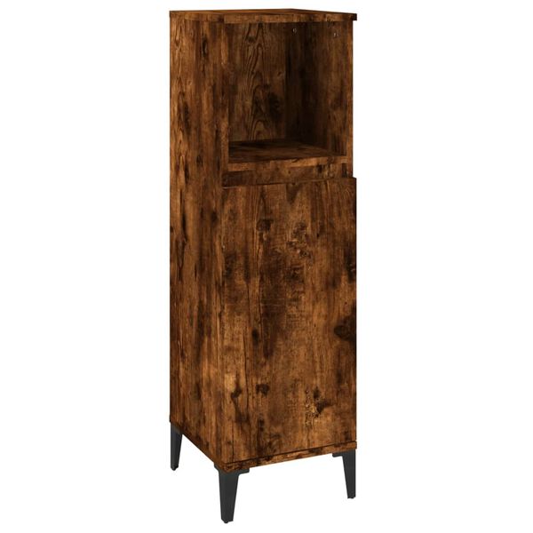 vidaXL Bathroom Cabinet Smoked Oak 30x30x100 cm Engineered Wood