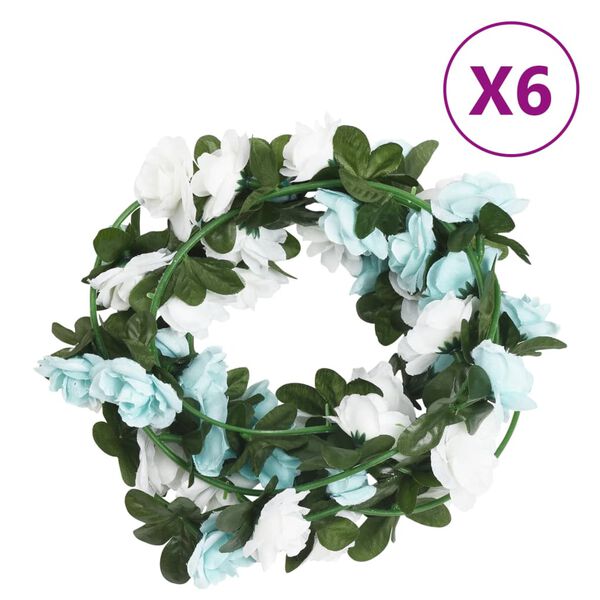 vidaXL Christmas Flower Garlands 6 pcs Blue and White 240 cm
