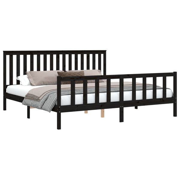 vidaXL Bed Frame without Mattress Black Solid Wood Pine Super King Size