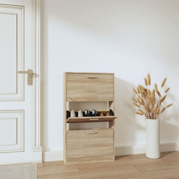 vidaXL Shoe Cabinet Oak 59x17x108 cm Engineered Wood