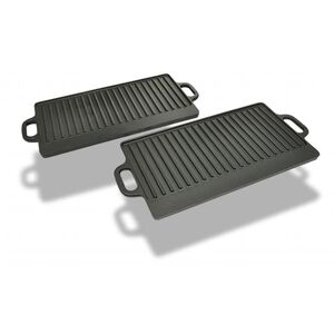 vidaXL Grill Platter 2 pcs Cast Iron Reversible 38x23 cm