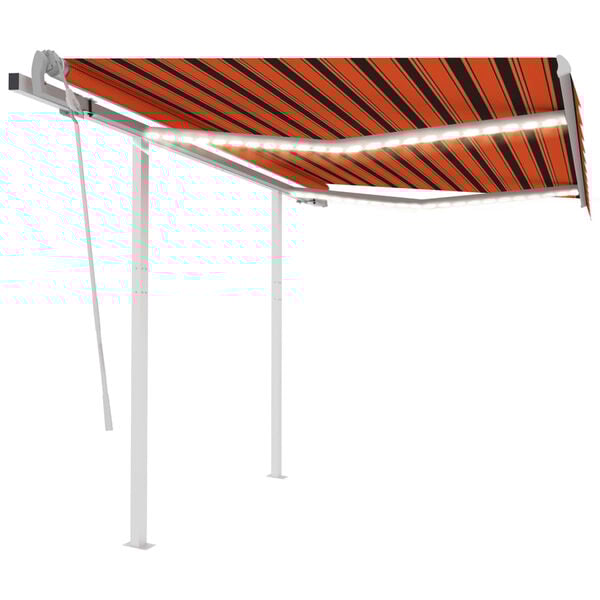 vidaXL Manual Retractable Awning with LED 3x2.5 m Orange and Brown