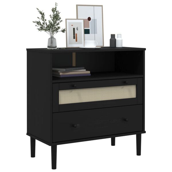 vidaXL Sideboard SENJA Rattan Look Black 80x40x80 cm Solid Wood Pine