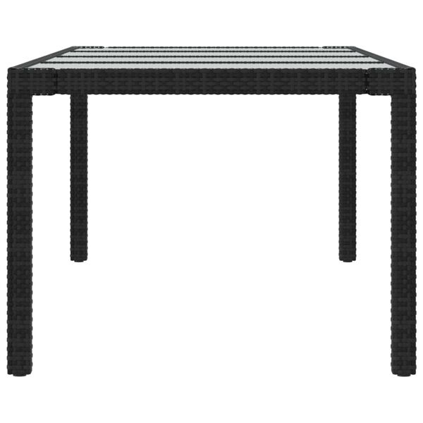 vidaXL Garden Table Black 250x100x75 cm Tempered Glass and Poly Rattan