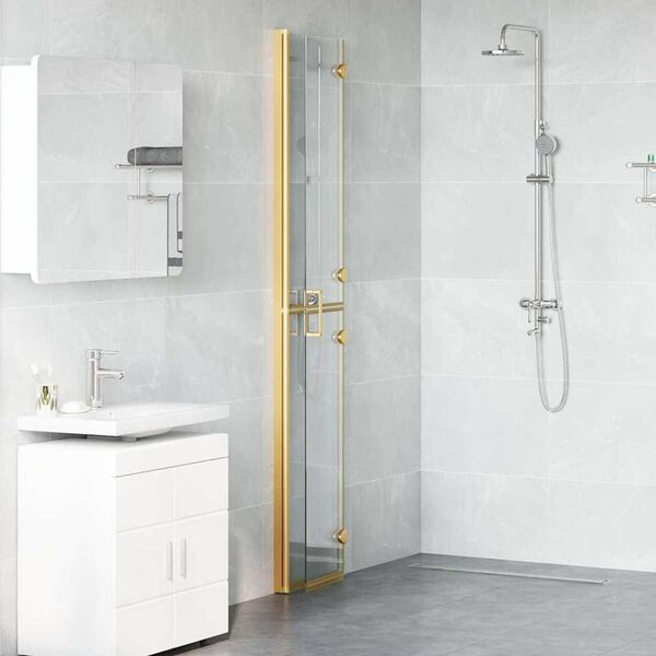 vidaXL Walk-In Shower Wall Folding Gold 70 x 6.5 x 190 cm