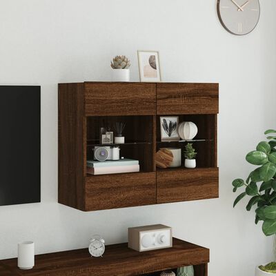 vidaXL TV Wall Cabinet with LED Lights Brown Oak 78.5x30x60.5 cm