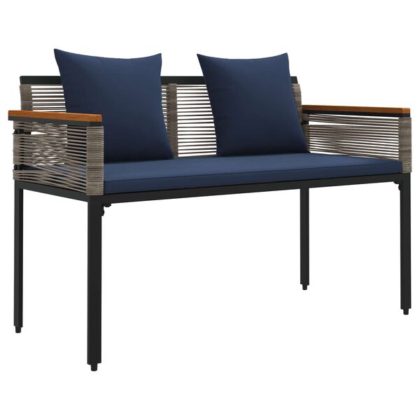 vidaXL Outdoor Bench Grey and Navy Blue 117 x 54 x 74.5 cm Poly Rattan