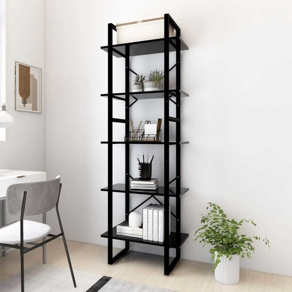 vidaXL 5-Tier Book Cabinet Black 60x30x175 cm Engineered Wood