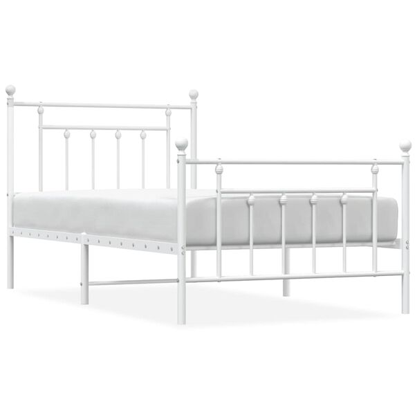 vidaXL Metal Bed Frame without Mattress with Footboard White 100x190cm