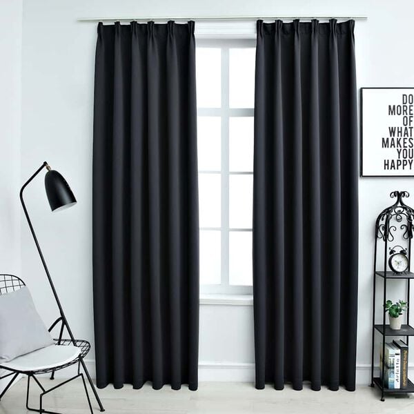 vidaXL Blackout Curtains with Hooks 2 pcs Black 140x175 cm
