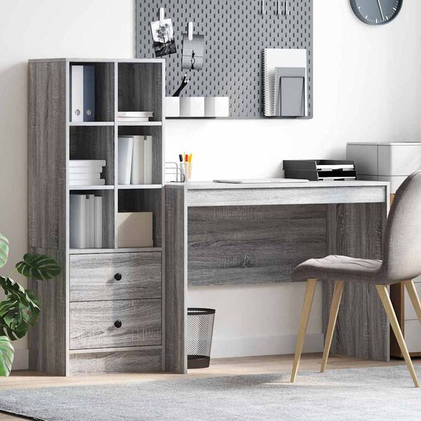 vidaXL Desk with Drawer 2 pcs Grey Sonoma