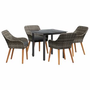 vidaXL Garden Dining Set with Cushion 5 pcs Grey Poly Rattan