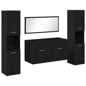 vidaXL Bathroom Furniture Set 4 pcs Black Oak Engineered Wood