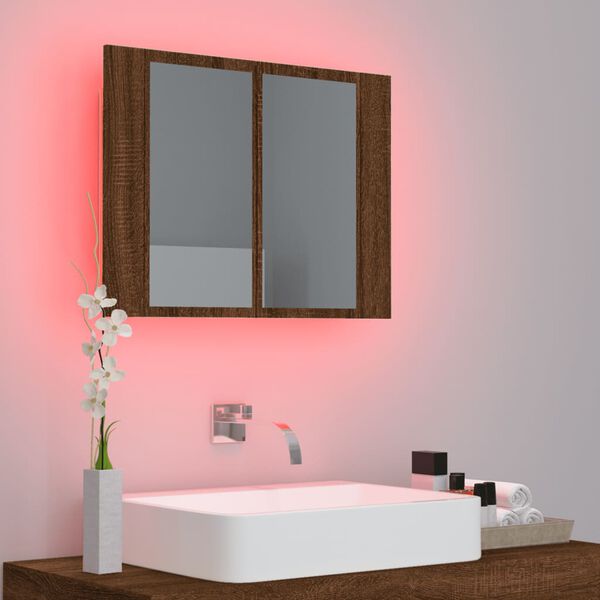 vidaXL LED Mirror Cabinet Brown Oak 60x12x45 cm Engineered Wood