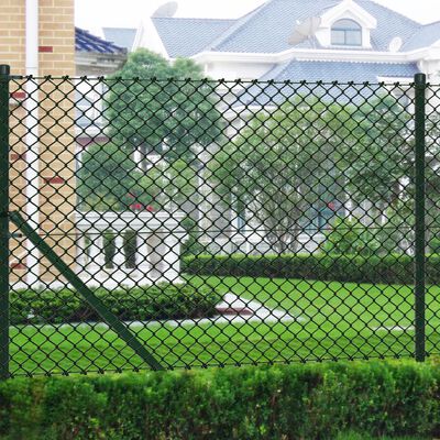 vidaXL Chain Link Fence with Posts Steel 0,8x15 m Green