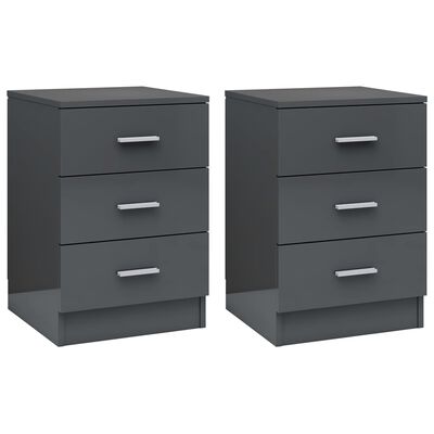 vidaXL Bedside Cabinets 2 pcs High Gloss Grey 38x35x56 cm Chipboard