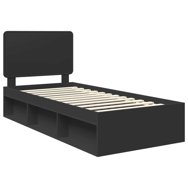 vidaXL Bed Frame with Headboard Black 75 x 190 cm Solid Pine Wood