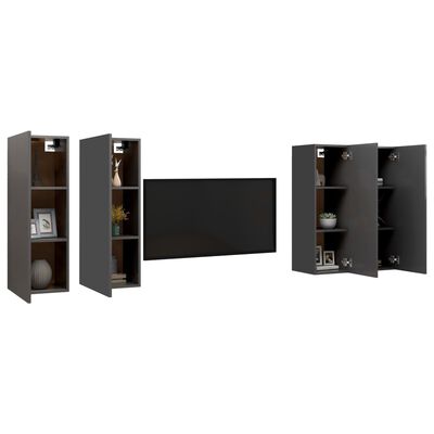 vidaXL TV Cabinets 4 pcs Grey 30.5x30x90 cm Engineered Wood