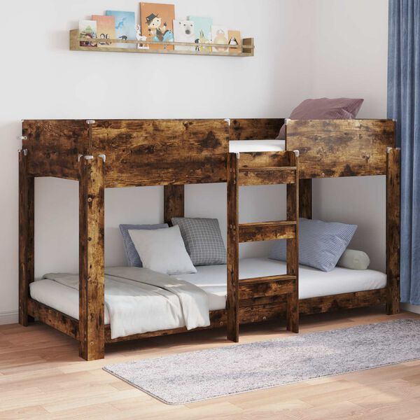 vidaXL Bunk Bed for Kids Smoked Oak 90 x 200 cm Engineered Wood