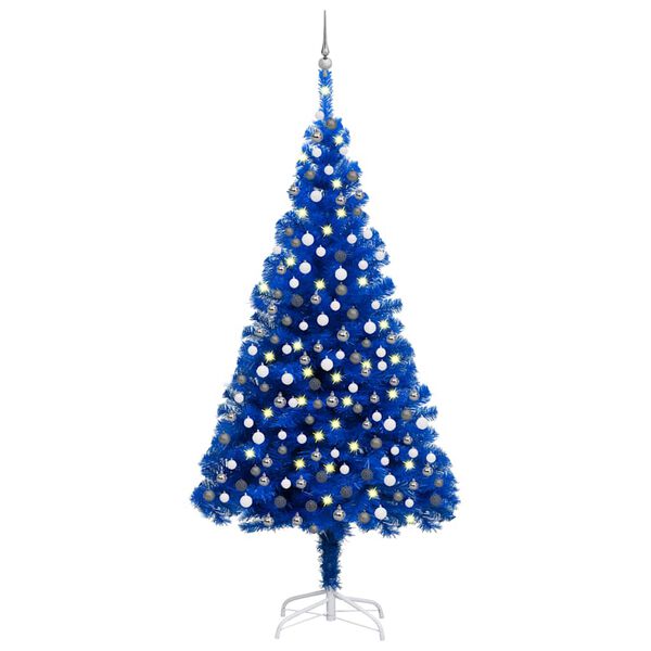 vidaXL Artificial Pre-lit Christmas Tree with Ball Set Blue 210 cm PVC