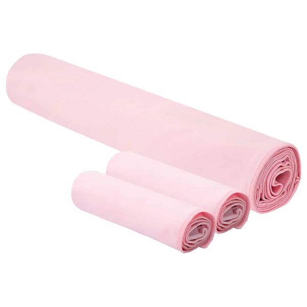 vidaXL Sports Towel Set 3 pcs Pink Polyester and Polyamide