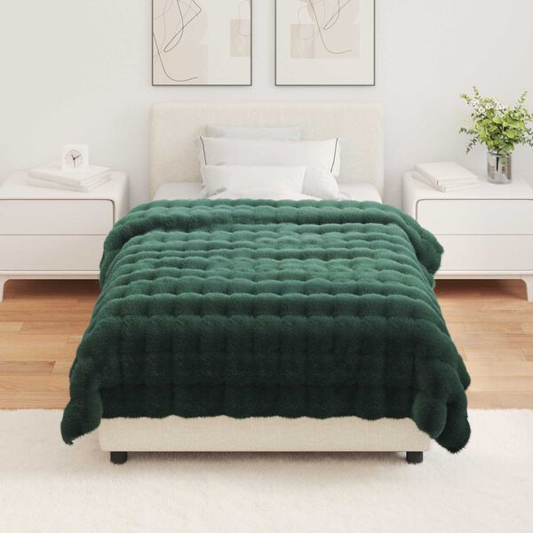 vidaXL Faux Rabbit Fur Blanket Olite 4 pcs Dark Green 130 x 150 cm