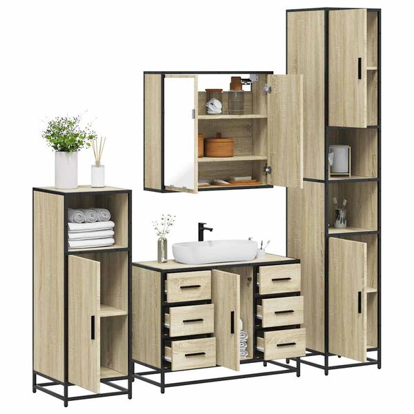 vidaXL 4&nbsp;Piece Bathroom Furniture Set&nbsp;Sonoma Oak Engineered Wood
