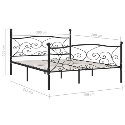 vidaXL Bed Frame with Slatted Base Black Metal 200x200 cm