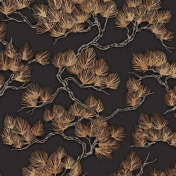 DUTCH WALLCOVERINGS Wallpaper Pine Tree Black and Gold