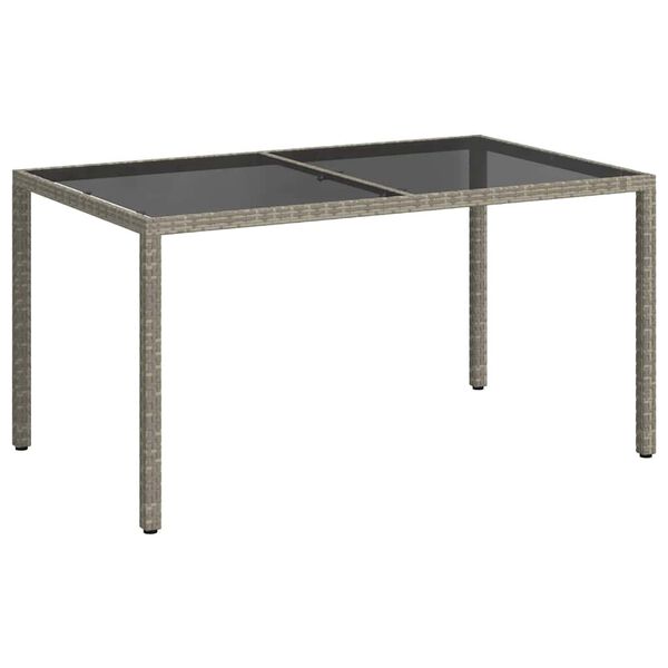 vidaXL Garden Table 150x90x75 cm Tempered Glass and Poly Rattan Grey
