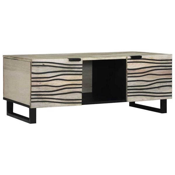 vidaXL Coffee Table Beige and Black 100 x 54 x 40 cm Solid Acacia wood