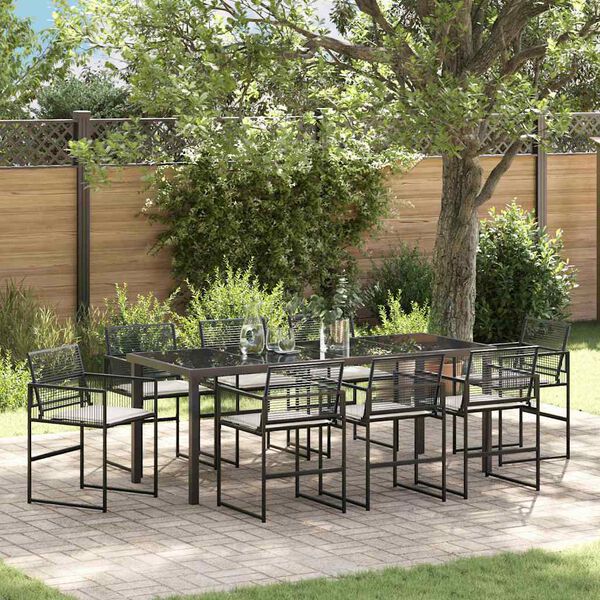 vidaXL Garden Dining Set 9 pcs Black Powder-Coated Steel