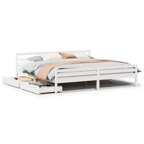 vidaXL Bed Frame without Mattress White 180x200 cm Super King Solid Wood Pine