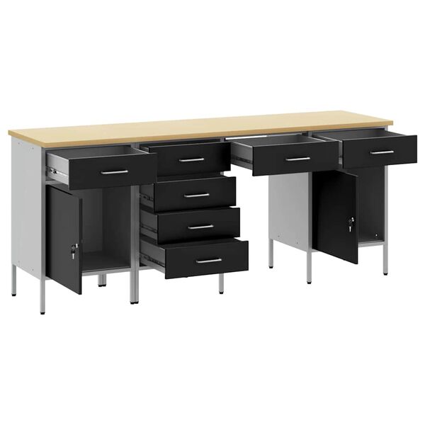 vidaXL Work Cabinet with Drawer with Lock 4 pcs Black 200 x 55 x 85 cm